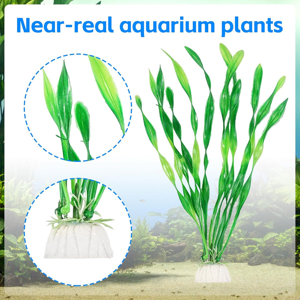 AQUANEAT Fish Tank Artificial Plants, Aquarium Plastic Seaweed Decorations, 8Inch Tall Fake Green Accessories, 10 Packs