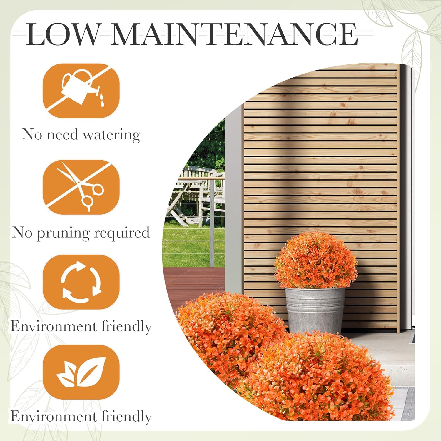 Yunlly 4 Pack 18" Artificial Boxwood Ball Bush Topiary Trees Fake Outdoor Plants, Realistic UV Resistance Faux Shrubs with Spike Greenery Topiary for Front Porch Garden Yard Patio Indoor (Orange)