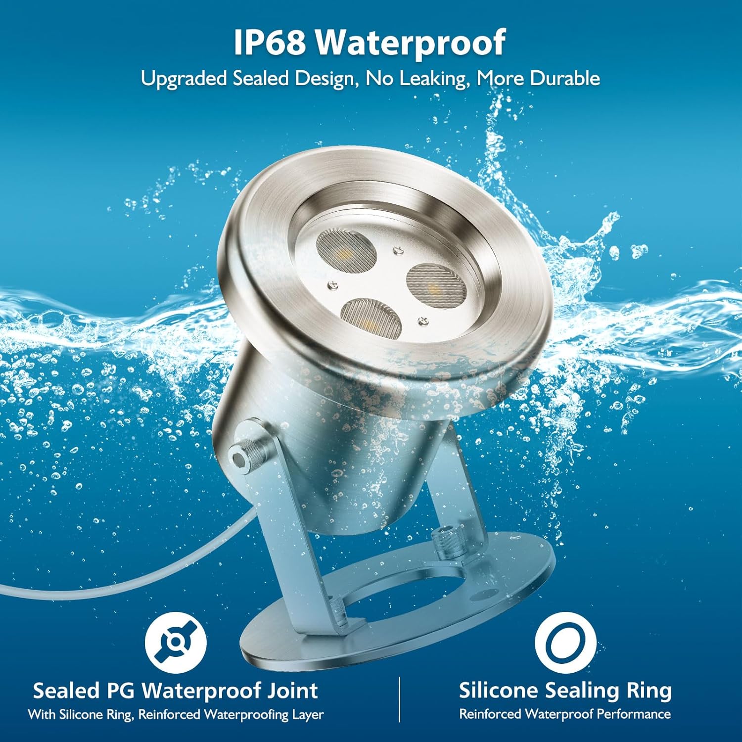 LED Pond Lights, 6W RGB SS316 Stainless Steel Dimmable Underwater Pond Lights, IP68 Waterproof Submersible Fountain Light APP Control, 12V Outdoor Waterproof Light with Transformer Timer, 26ft Cord