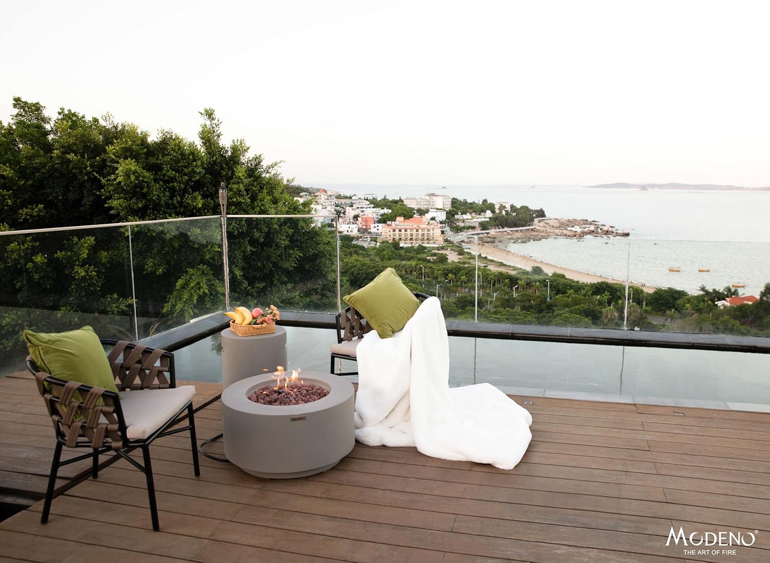 AMS Fireplace | Modeno | Waterford | Firepit Table | Cover and Lava Rocks Included | (Fuel: Liquid Propane Gas - Light Gray)