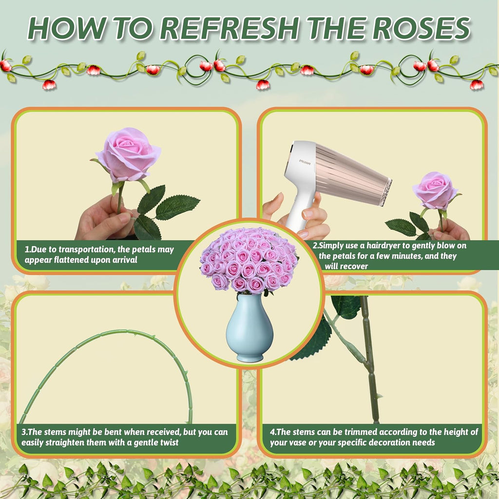 30 PCS Fake Pink Roses, Artificial Flowers Bulk Realistic Silk Faux Rose with Stems for Wedding Decoration Bridal Bouquet Birthday Celebrations DIY Floral Arrangement Home Decor