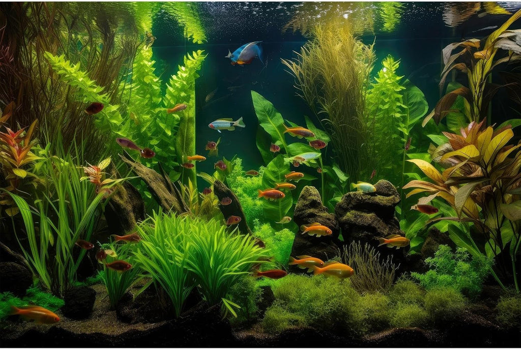 Aquarium Background Tropical Freshwater Colorful Fish Plants Fish Tank Background Tranquil Under The Sea Aquatic Plants Cork Redwood Root Lush Green Moss Reptile Tank Terrarium Background 24x12in