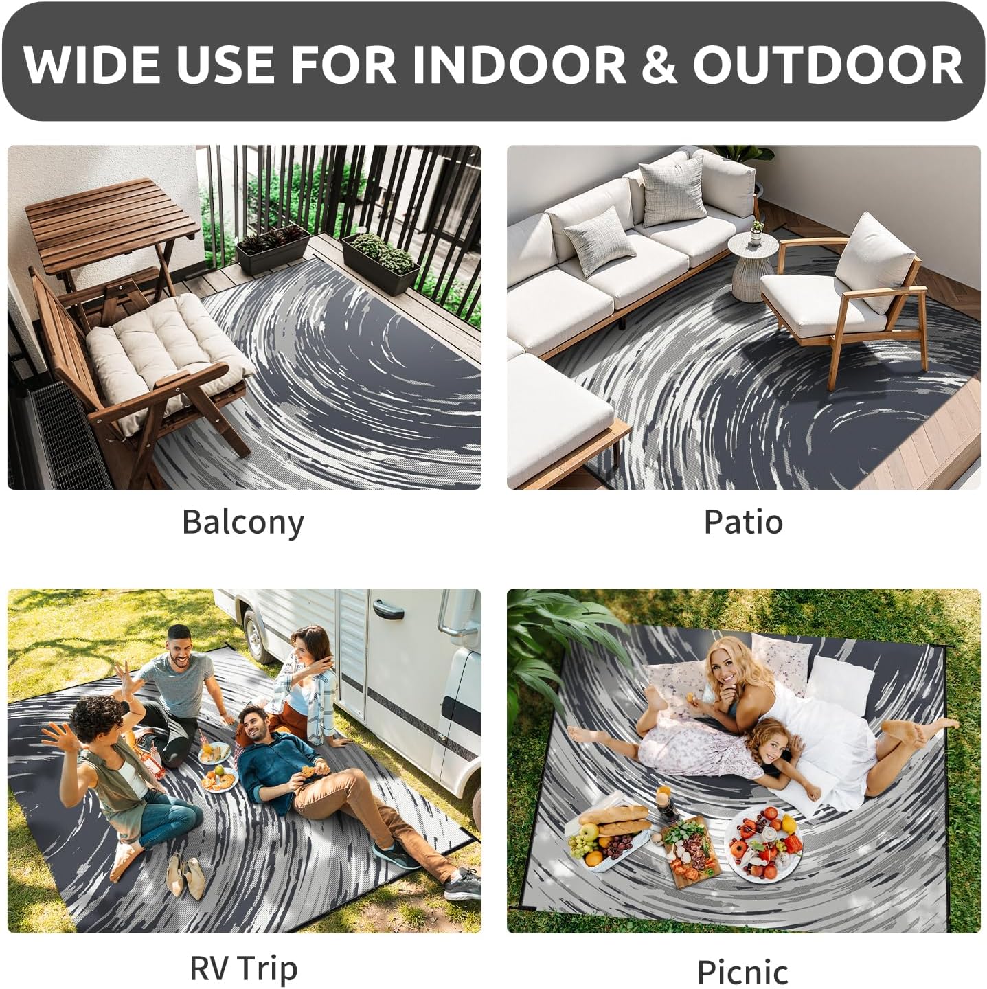 COCOER Modern Outdoor Rug 8x10 Reversible-Waterproof Outdoor Patio Rug-Quick Dry Outdoor Area Rugs Indoor Outdoor Rugs-Outside Rug Patio Decor for Porch Deck Balcony Backyard