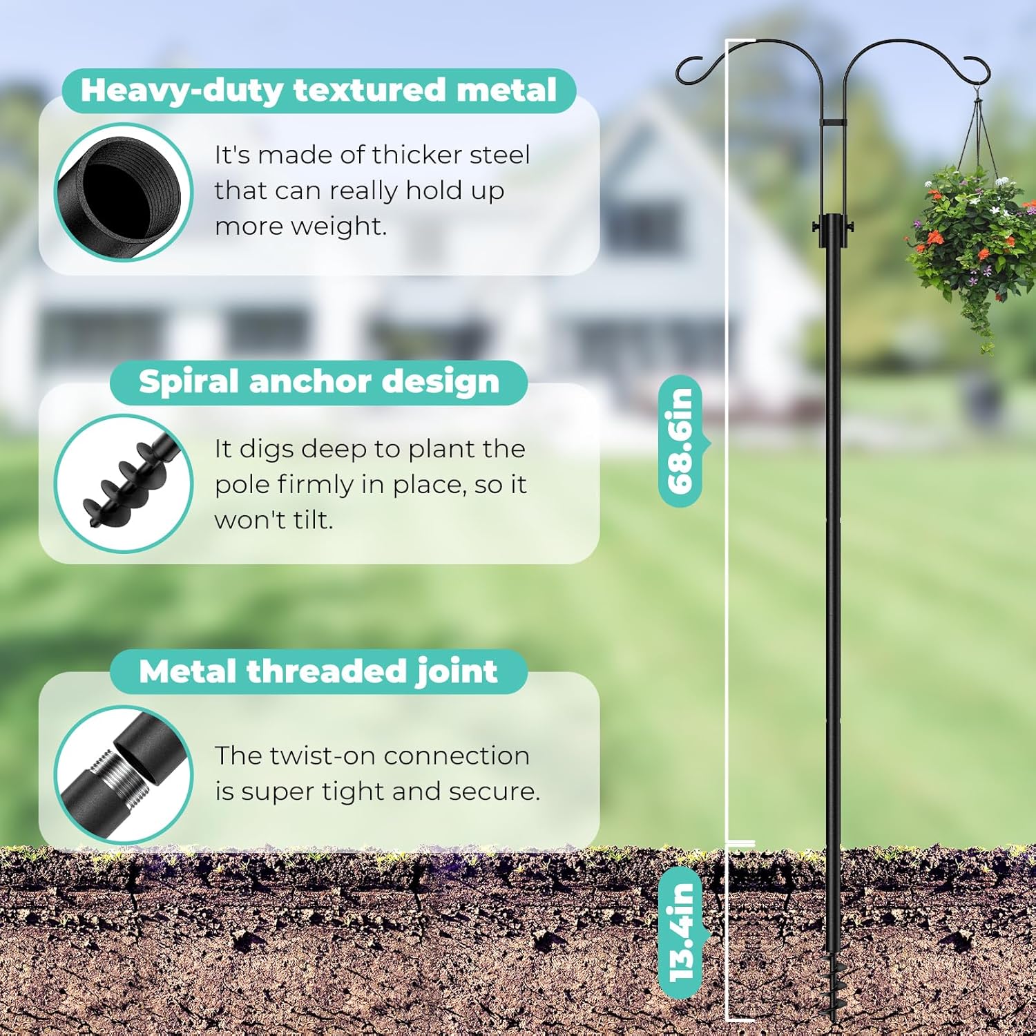 Mrcrafts Bird Feeder Hook for Outdoor, 82 Inch Hevy Duty Bird Feeder Poles, Bird Feeder Stand Station, Garden Hook for Hanging Plants, Lanterns, Hummingbird Feeders