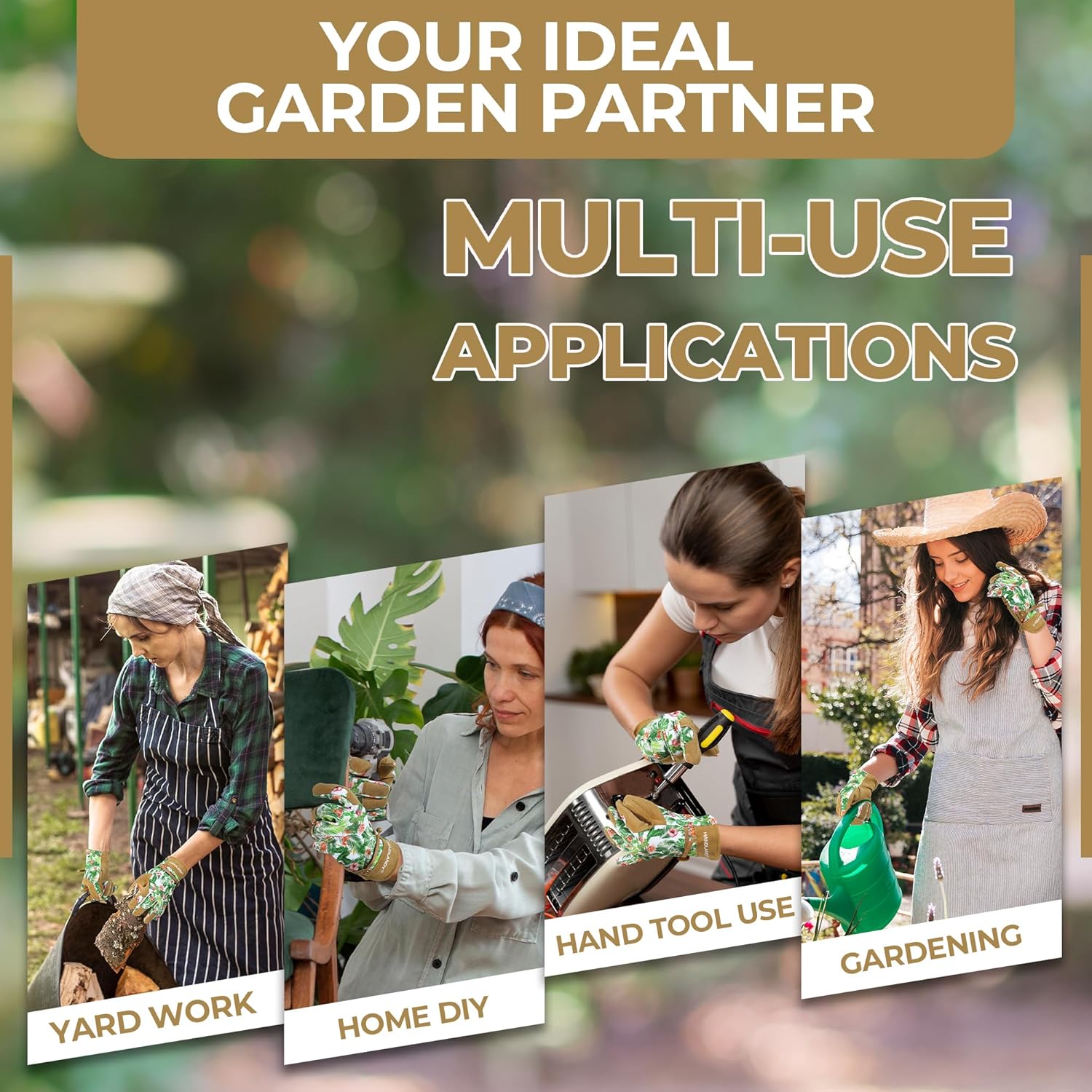 HLDD HANDLANDY Work Gloves for Women and Ladies, Leather Gardening Gloves Flexible Mechanic Working Gloves