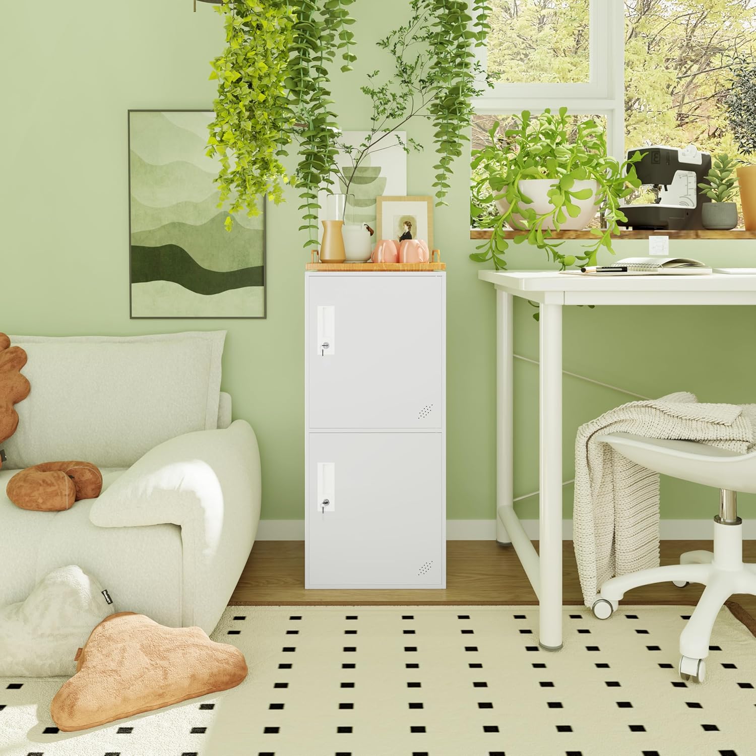 2 Door Metal Vertical Storage Locker for School, Office, Home,Gym,Stackable Steel Storage Cabinet with Lock,Anti-Falling Device. (2 Door, White)