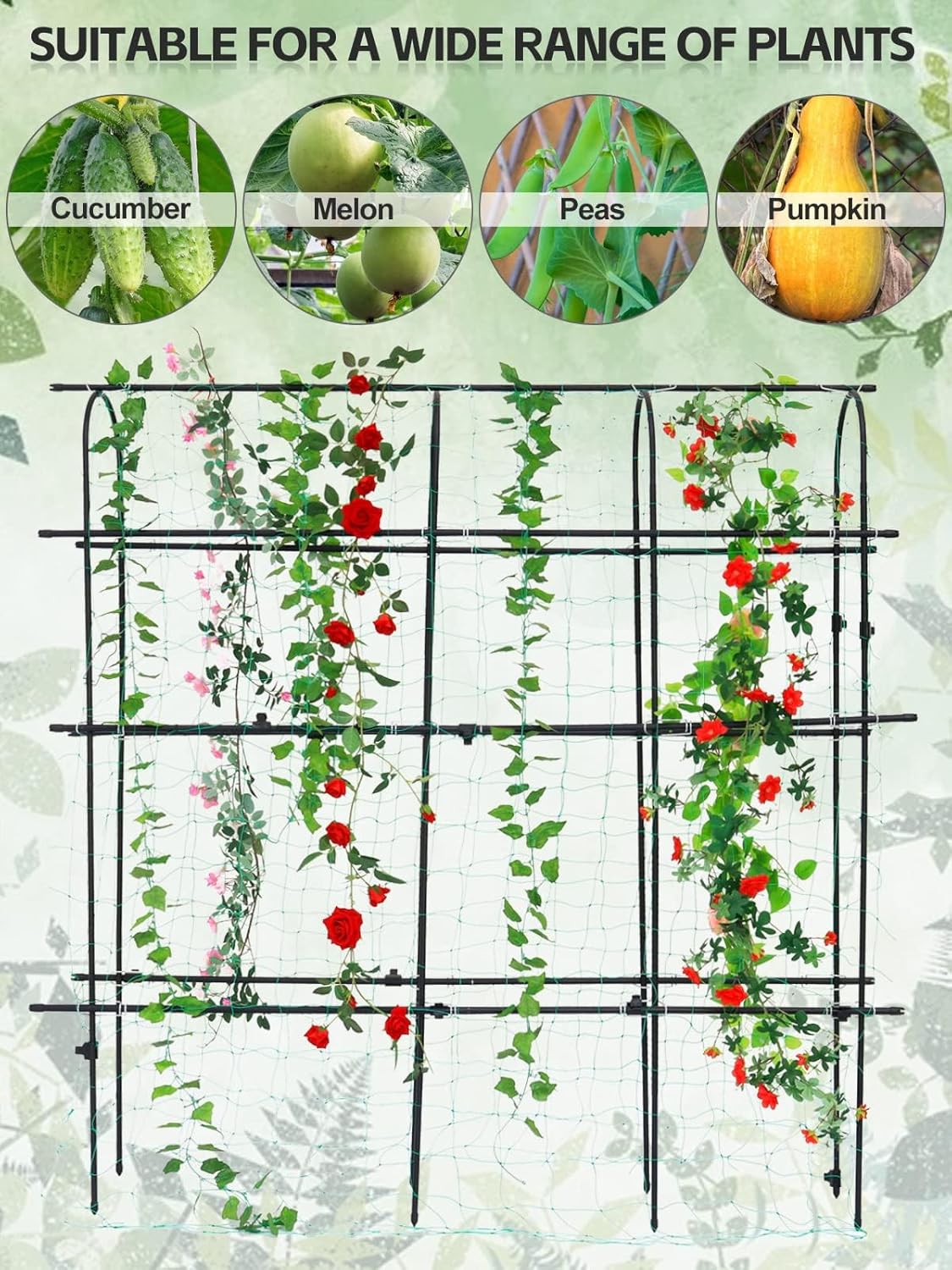 6×6 Feet Garden Trellis for Climbing Plant, Kalolary Large Garden Cucumber Trellis U-Frame Vegetable Beans Fruit Grow Trellises Rustproof Metal Plant Climbing Support for Indoor Outdoor Vine Stand