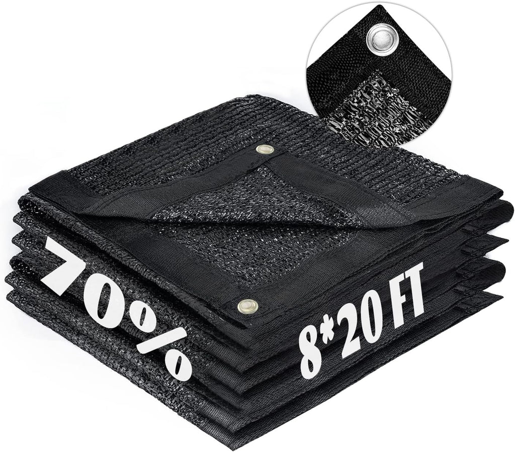 LOVE STORY 8x20FT 70% Black Shade Cloth Sun Shade Net with Grommets Sunblock Net Mesh Tarp for Garden,Plants Cover,Greenhouse and Patio