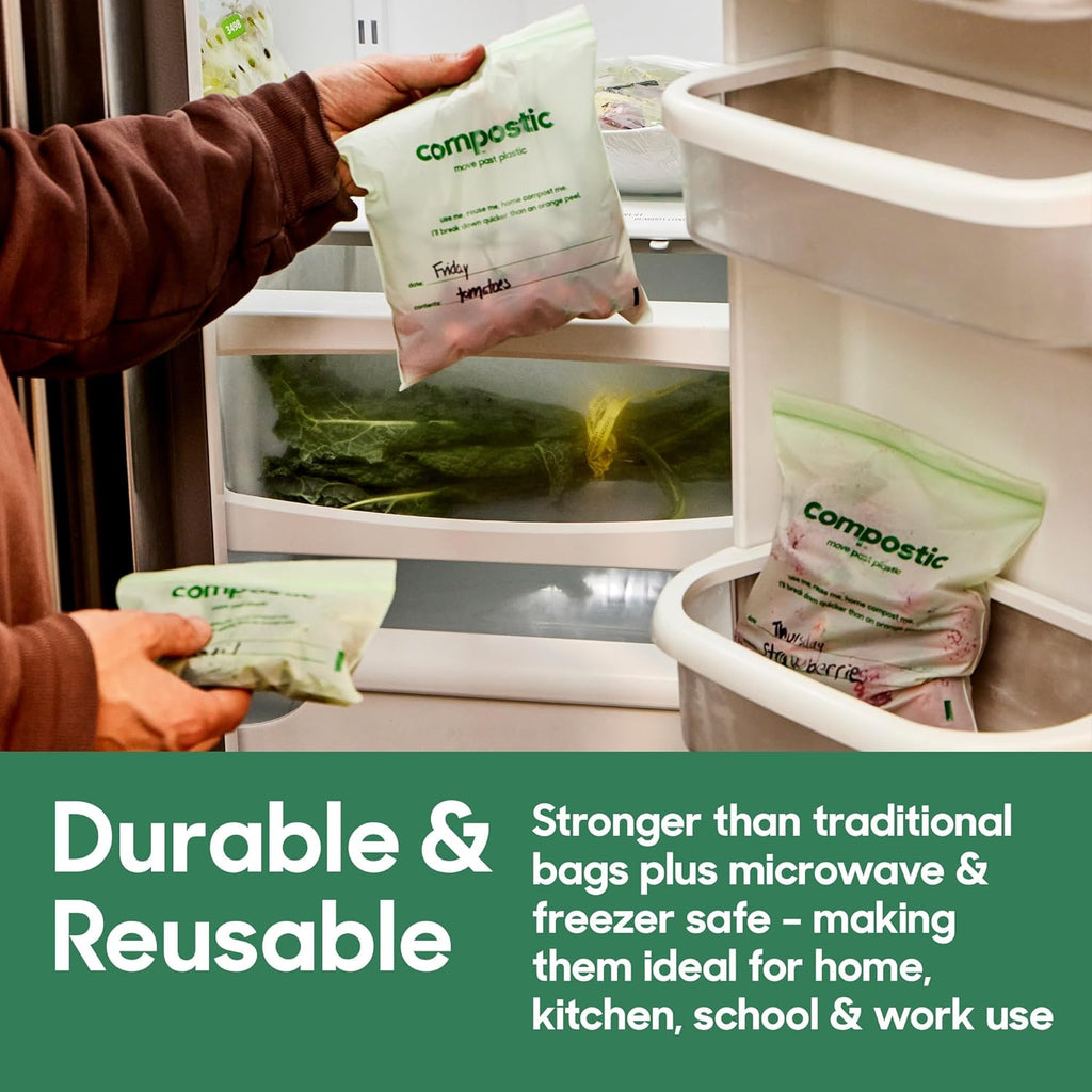 Home Compostable Resealable Sandwich Bags (7"x7"), Microwave & Freezer Safe, Organic Food Storage Container, 30 Count (Pack of 2)