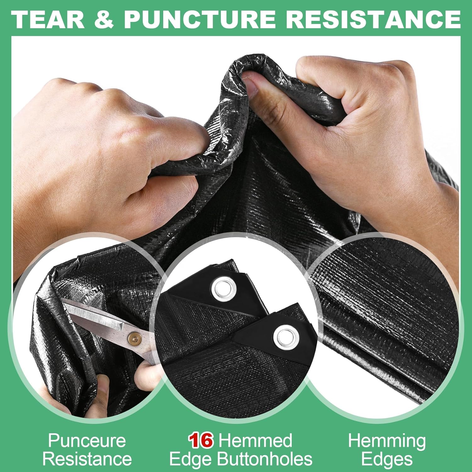 MYFAMIREA 20 x 20FT Pond Liner, 28Mil PE Preformed Pond Liner with 16 Hemmed Edge Buttonholes Sun Resistant Easy Cutting for Outdoor Ponds, Fish Koi Ponds, Garden Fountain, Waterfall Ponds