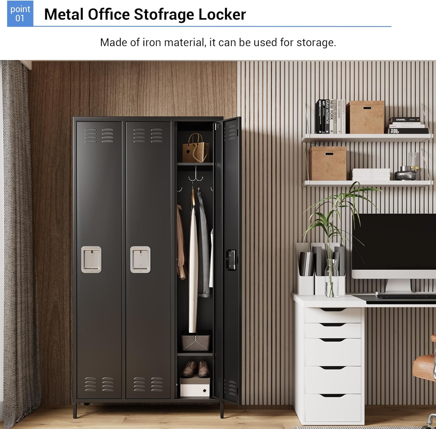 Metal Lockers, 3-Door Metal Storage Cabinets Locker, Secure Storage Solution, Perfect for Offices, Gyms, Schools & Homes, Organizes Personal and Work Belongings Easily