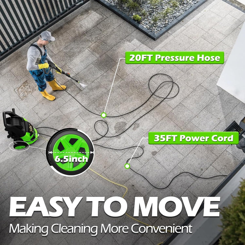 Pressure Washer, 5000PSI 3.2GPM Adjustable Touch Screen with 55FT Total Length 4 Nozzles for Driveways Cars