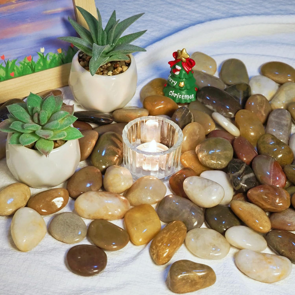 40lbs River Rocks, 1-2Inch Decorative Ornamental Natural Pebbles for Garden Couryard Landscaping Stones, Gravel Filler for Fish Tank,Vases,Home Decor,Aquariums,Animal Habitat, Mixed Color