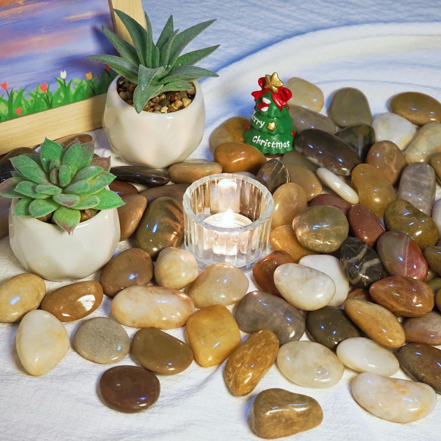 5lbs River Rocks, 1-2Inch Decorative Ornamental Natural Pebbles for Garden Couryard Landscaping Stones, Gravel Filler for Fish Tank,Vases,Home Decor,Aquariums,Animal Habitat, Mixed Color