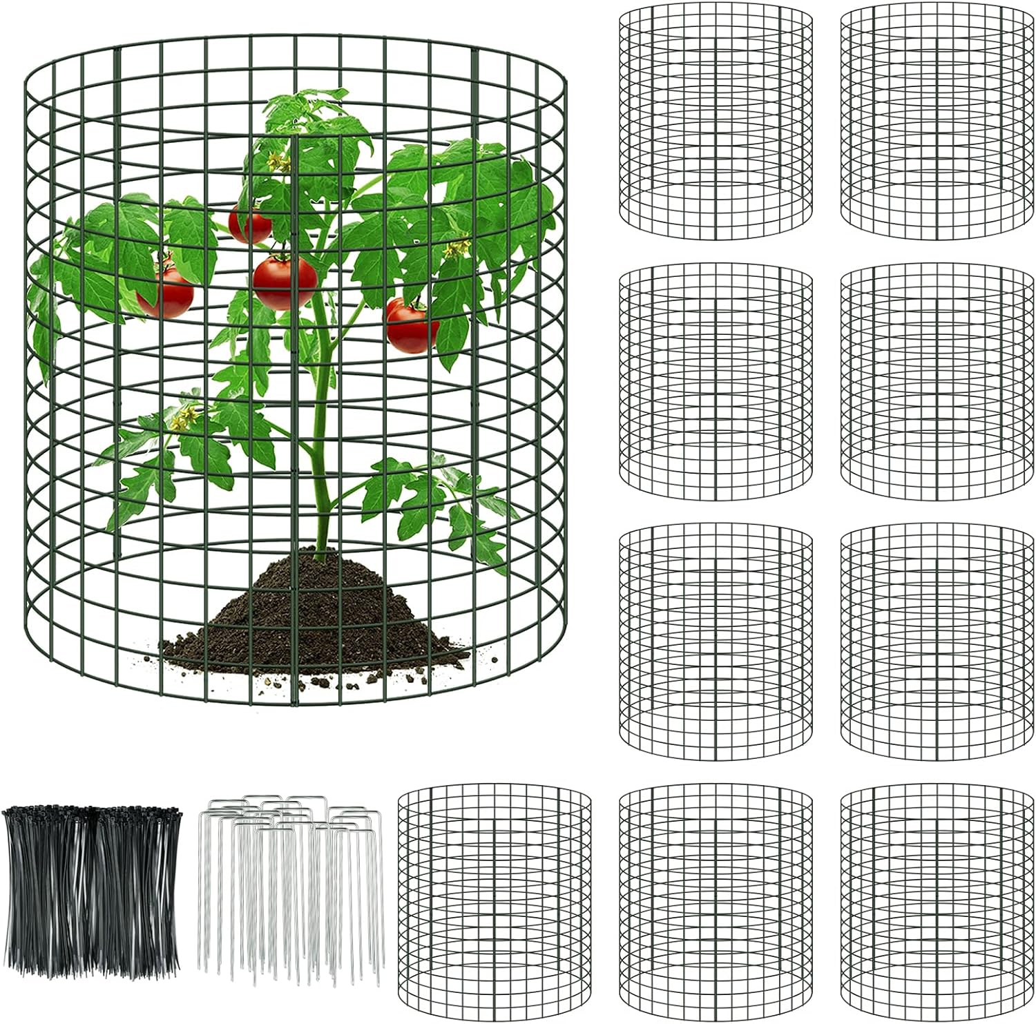 10 Packs 12" x 12" Wire Plant Protectors Wire Plant Cages Metal Mesh Plant Cage Chicken Wire Cloche with Ground Stakes and Nylon Ties Protect Plants,Garden,Shrubs and Vegetables from Animals-30 PCS