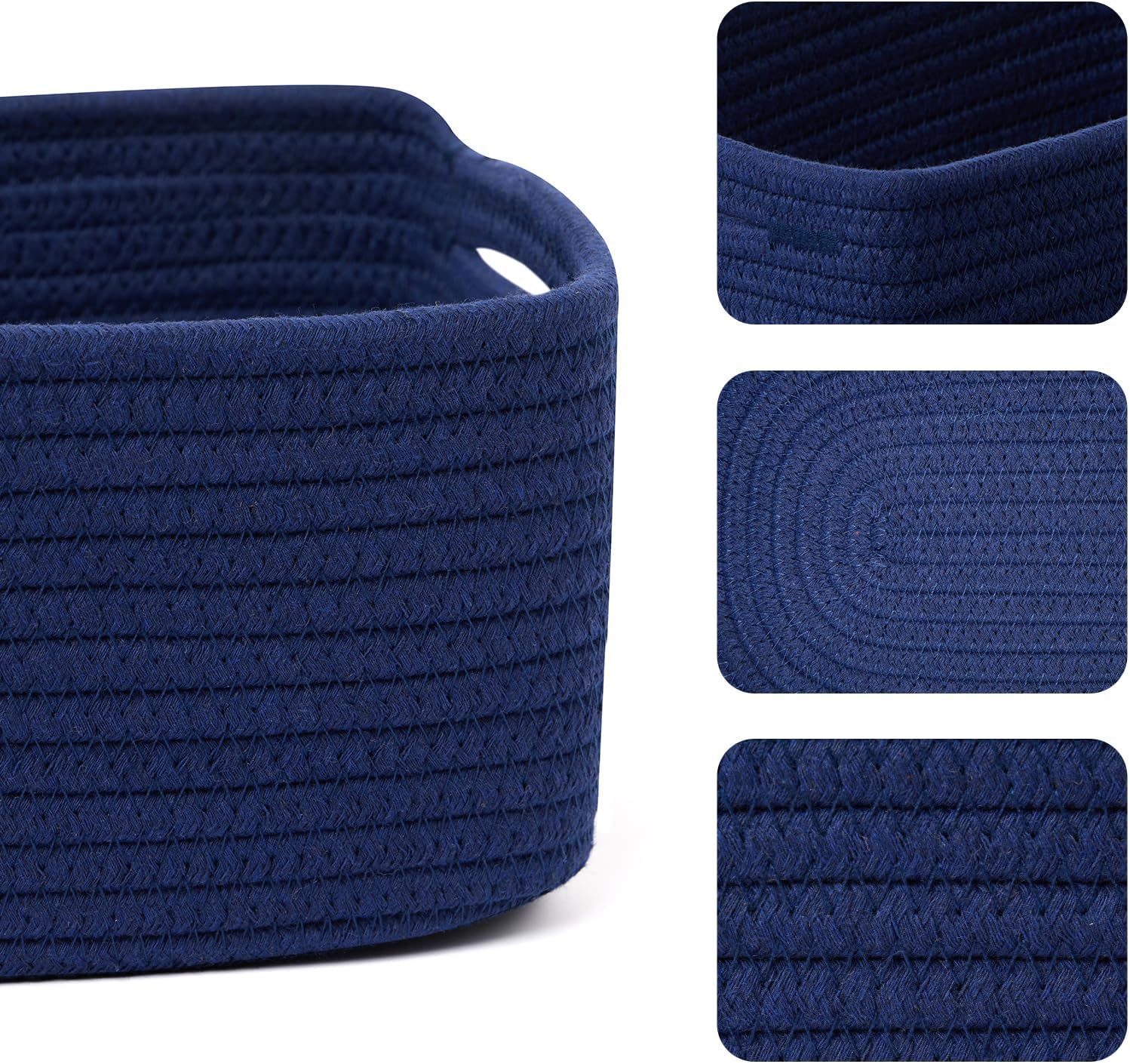 Small Storage Baskets for Organizing | Closet Organizer Bins | Shelf Toy Basket | Woven Rope Baskets | Cube Decorative Box | Shallow Basket | 13x8.5x5.1” | 3 Packs Navy Blue