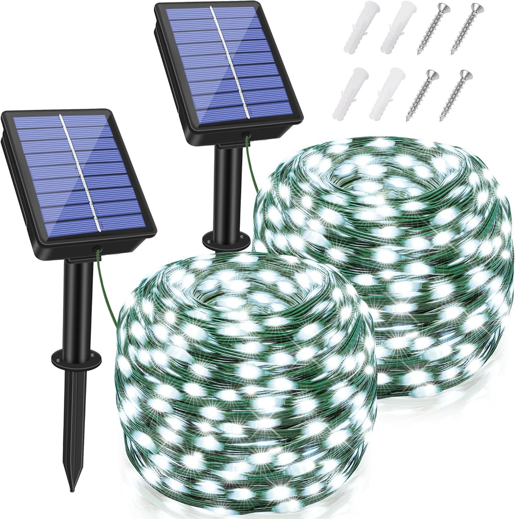 2 Pack Solar String Lights Total 240LED 80FT, IP67 Waterproof Solar Lights for Outside with 8 Modes, Upgraded Solar Panel Fairy Lights for Garden Party Wedding Decorations (Cool White) …