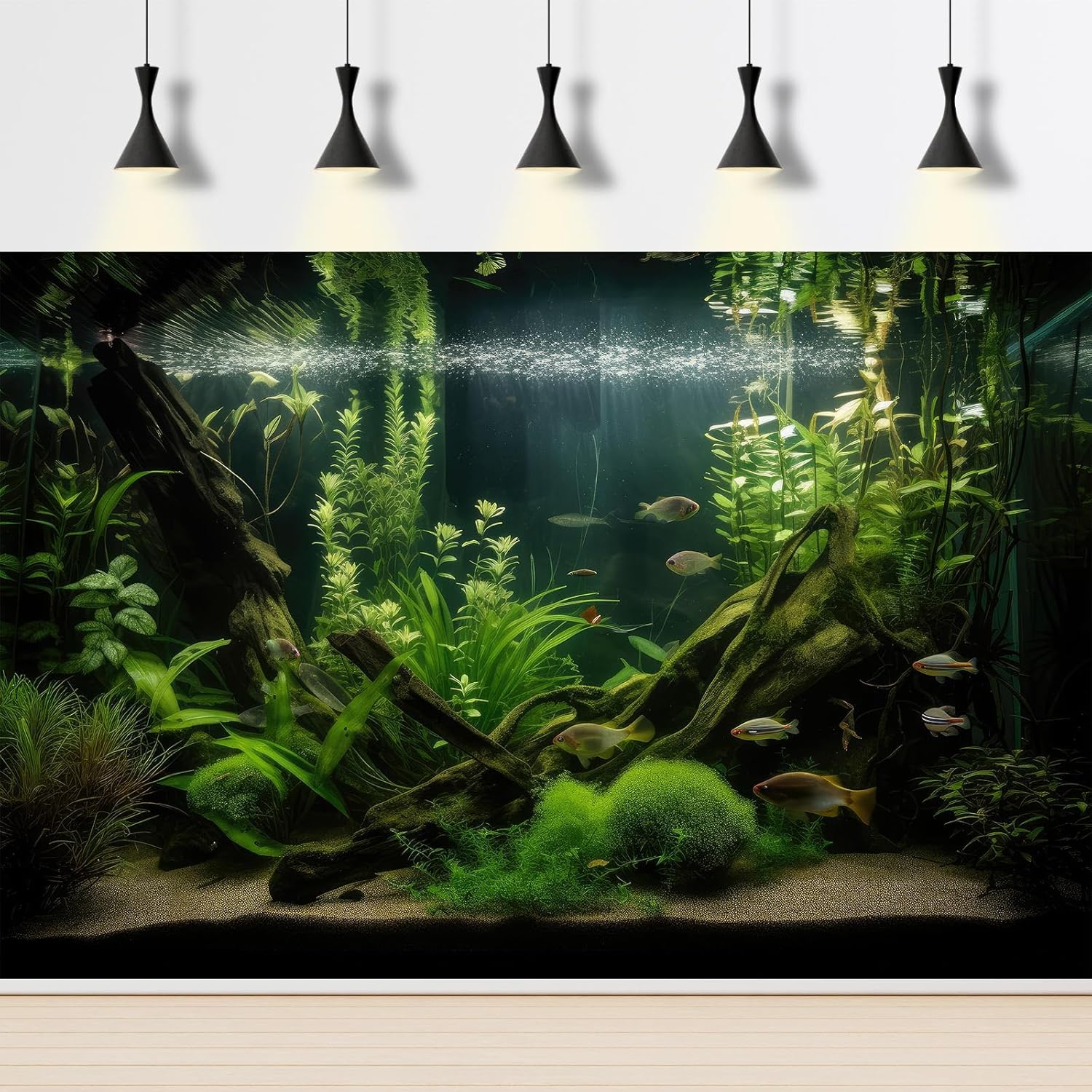 Aquarium Background Diverse Aquatic Plants and Seagrasses Terrarium Background Redwood Root Lush Green Underwater Plants Moss Fish Tank Background Under The Sea Aquarium Backdrop Vinyl 60x24in