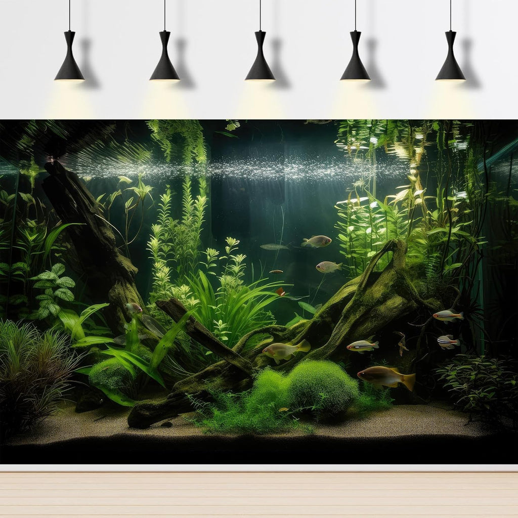 Aquarium Background Diverse Aquatic Plants and Seagrasses Terrarium Background Redwood Root Lush Green Underwater Plants Moss Fish Tank Background Under The Sea Aquarium Backdrop Vinyl 30x18in