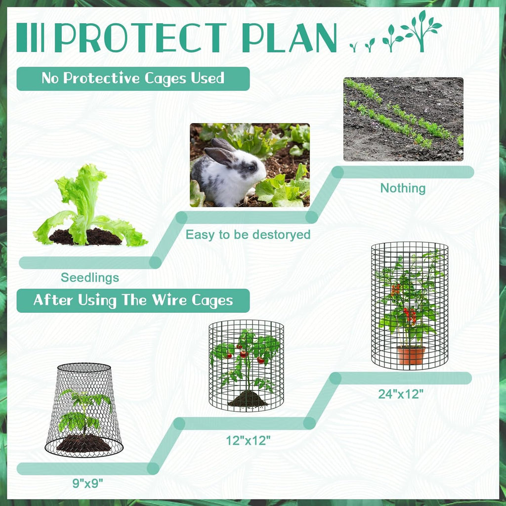 10 Packs 24"x 12" Large Wire Plant Protectors Wire Plant Cages Mesh Plant Cage Chicken Wire Cloche with Ground Stakes and Nylon Ties Protect Plants,Garden,Shrubs and Vegetables from Animals-30PCS