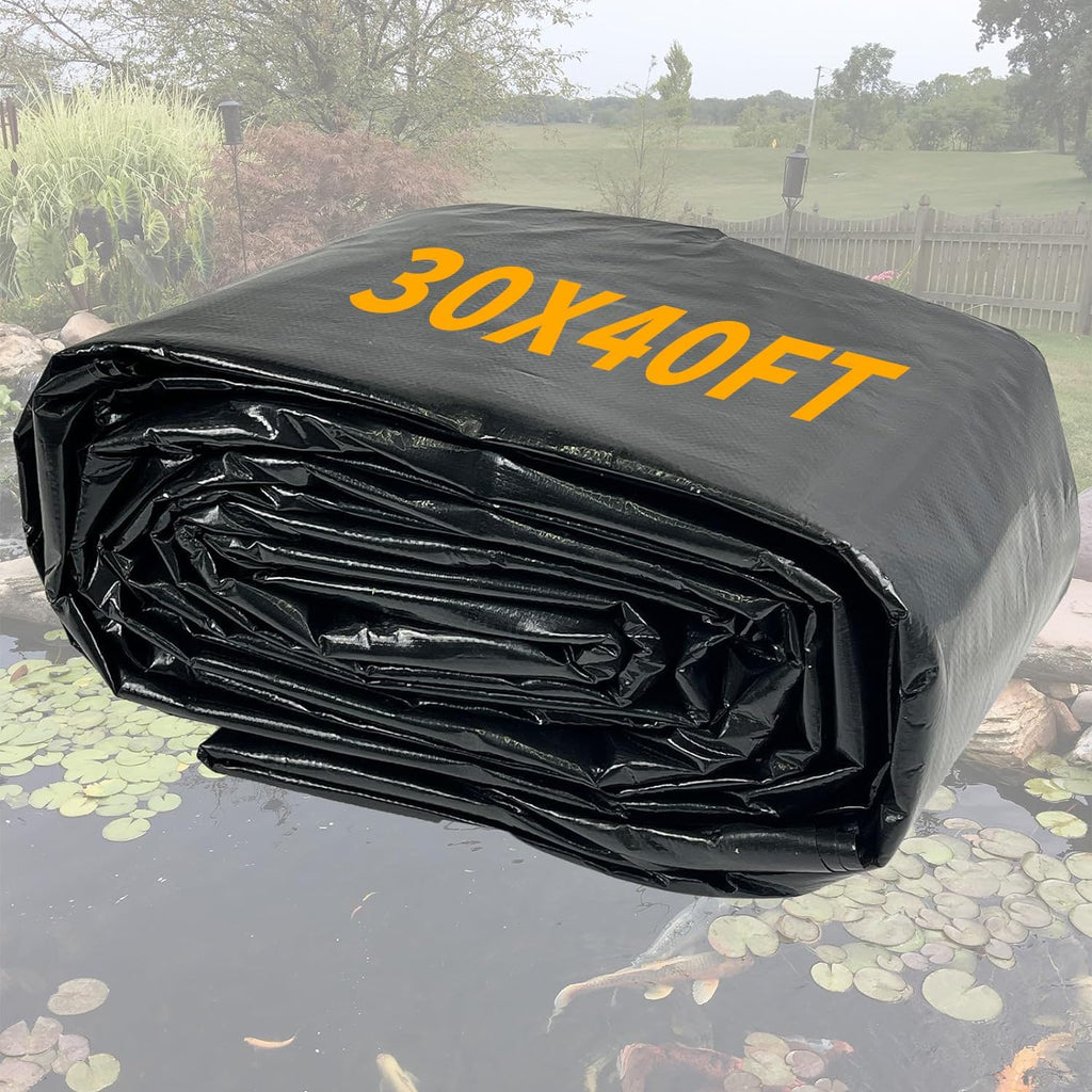 yeezoo 30X40FT Reinforced Large PE Pond Liner, KOI Pond Liners for Outdoor Ponds, Enhanced 5-Layer Structure Pond Liner for Fish, Duck, Garden Raised Bed and Waterscape Pond(0.82oz/sq ft Thickness)