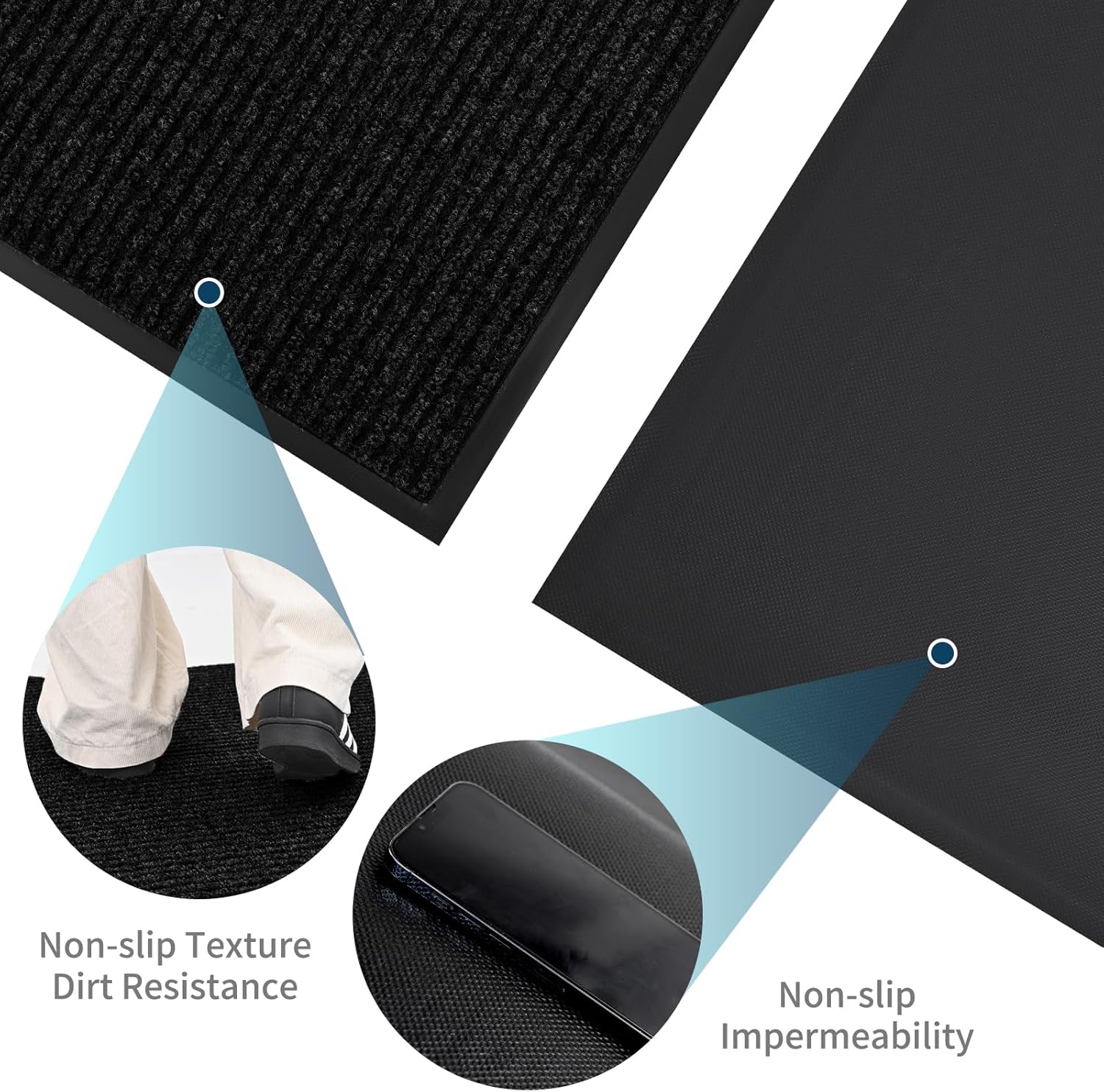 Rubber Door Mat About W3' ×L16' Heavy Duty Large Outdoor Indoor Mat Durable Entrance Doormat Waterproof Rubber Back Rugs for Home Entryway Patio Porch Office Business Areas (Black)