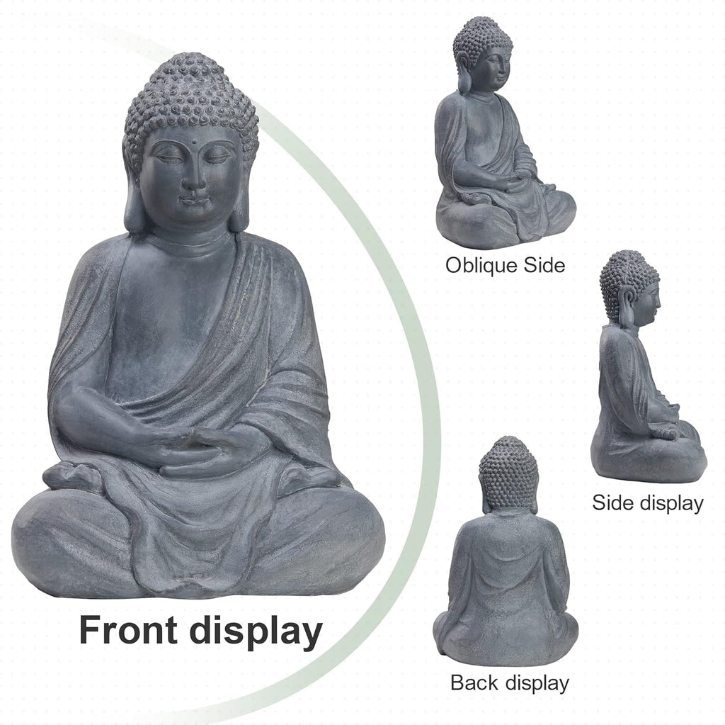 TOETOL Outdoor Buddha Large Statue Meditative Asian Zen Indoor 20” High Medium Yard Decor Magnesium Oxide Stone for Yard Garden Patio Deck Home, Dark Grey