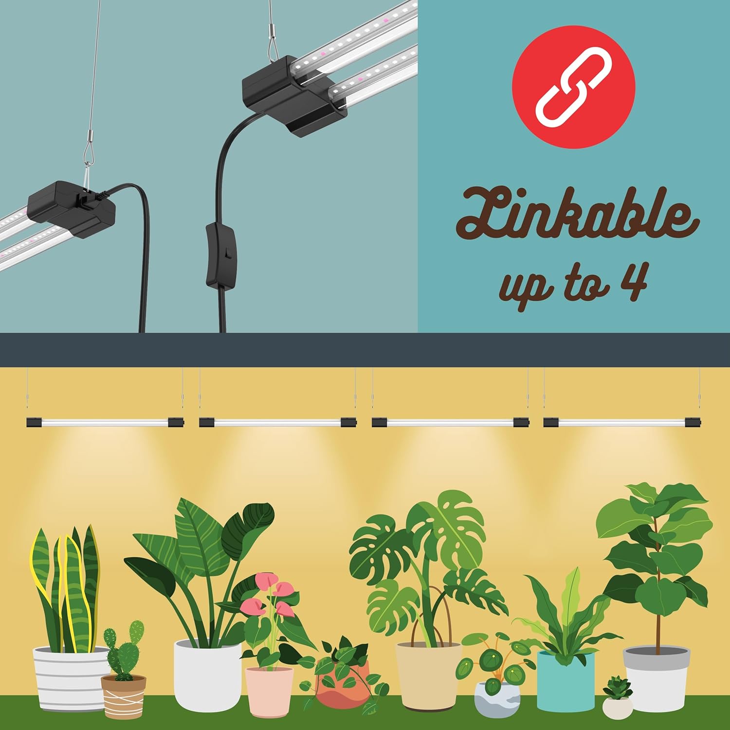 4FT LED Succulent Terrarium Plant Grow Light Linkable Full Spectrum Daylight with Enhanced 660nm Red and 450nm Blue LightTech Indoor Lighting Fixture (4 FT)