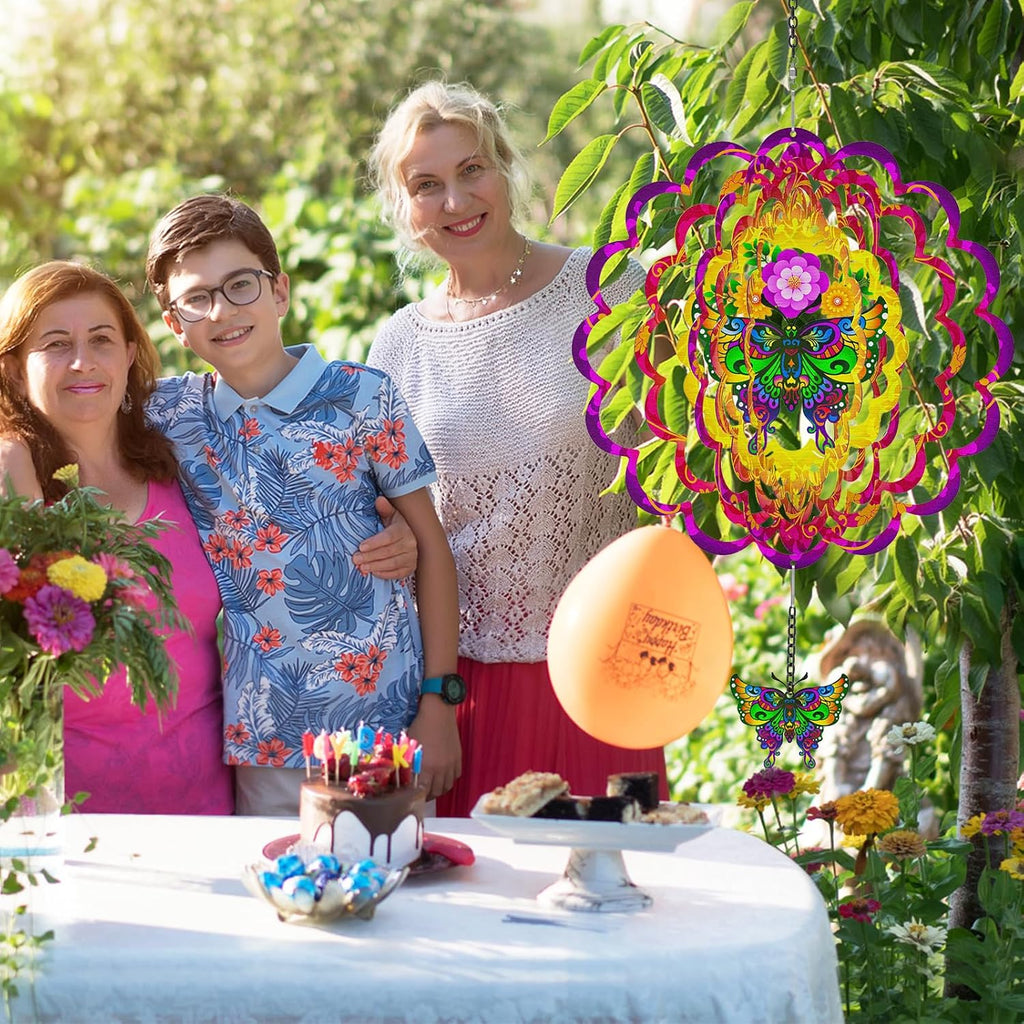 Hanging Butterfly Wind Spinners, Metal Kinetic Wind Spinner 3D Stainless Steel Laser Cut Wind Sculptures for Window Indoor Garden Decor Yard Art (Red)