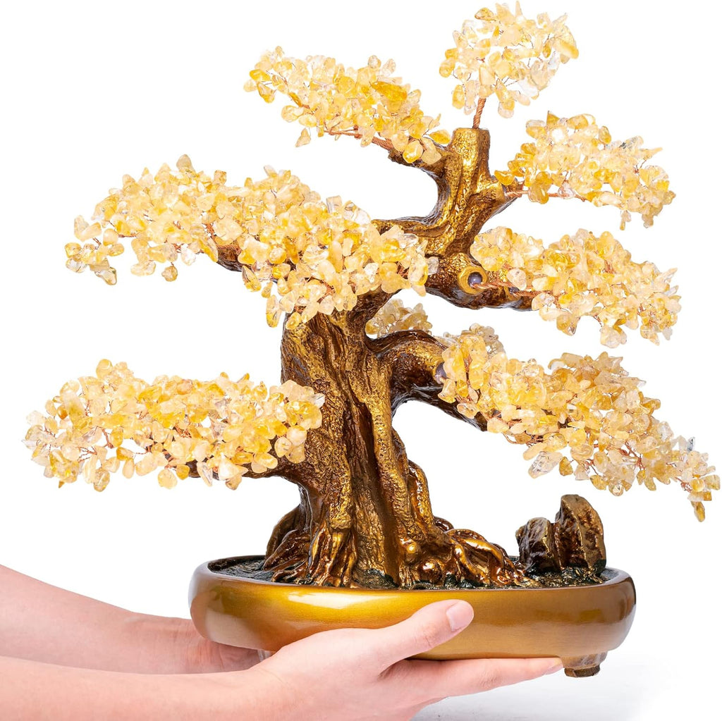 Natural Citrine Gemstone Crystal Bonsai Tree of Life Large Feng Shui Money Chakra Tree for Luck and Wealth Desk Decoration(1,251 Gem Count)