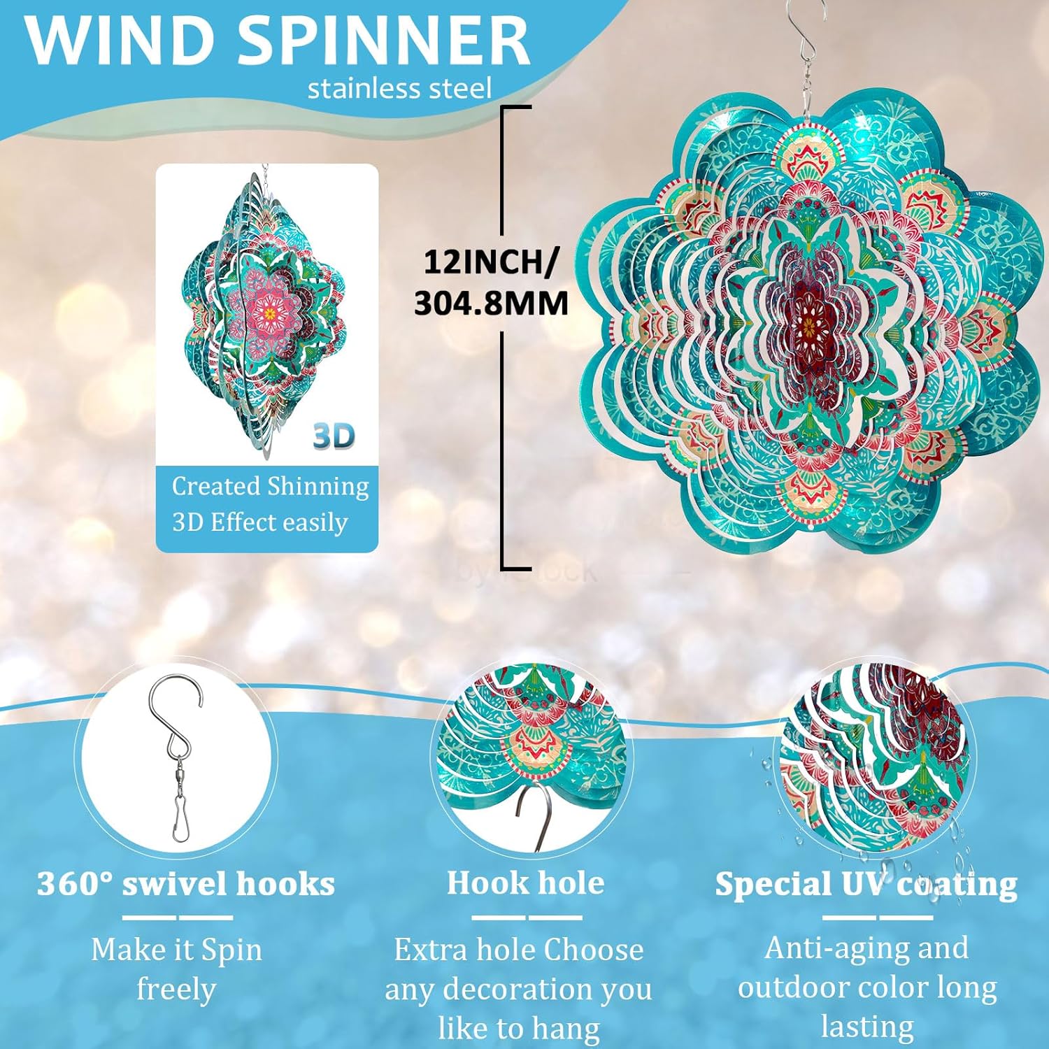 Wind Spinner Mandala Lucky Firework,12inch Hanging Wind Spinner Lucky Gifts for Women/Mother/Grandma/Father/Mom/Wife,Outdoor&Indoor Garden Decorations Yard Art Christmas Ornament
