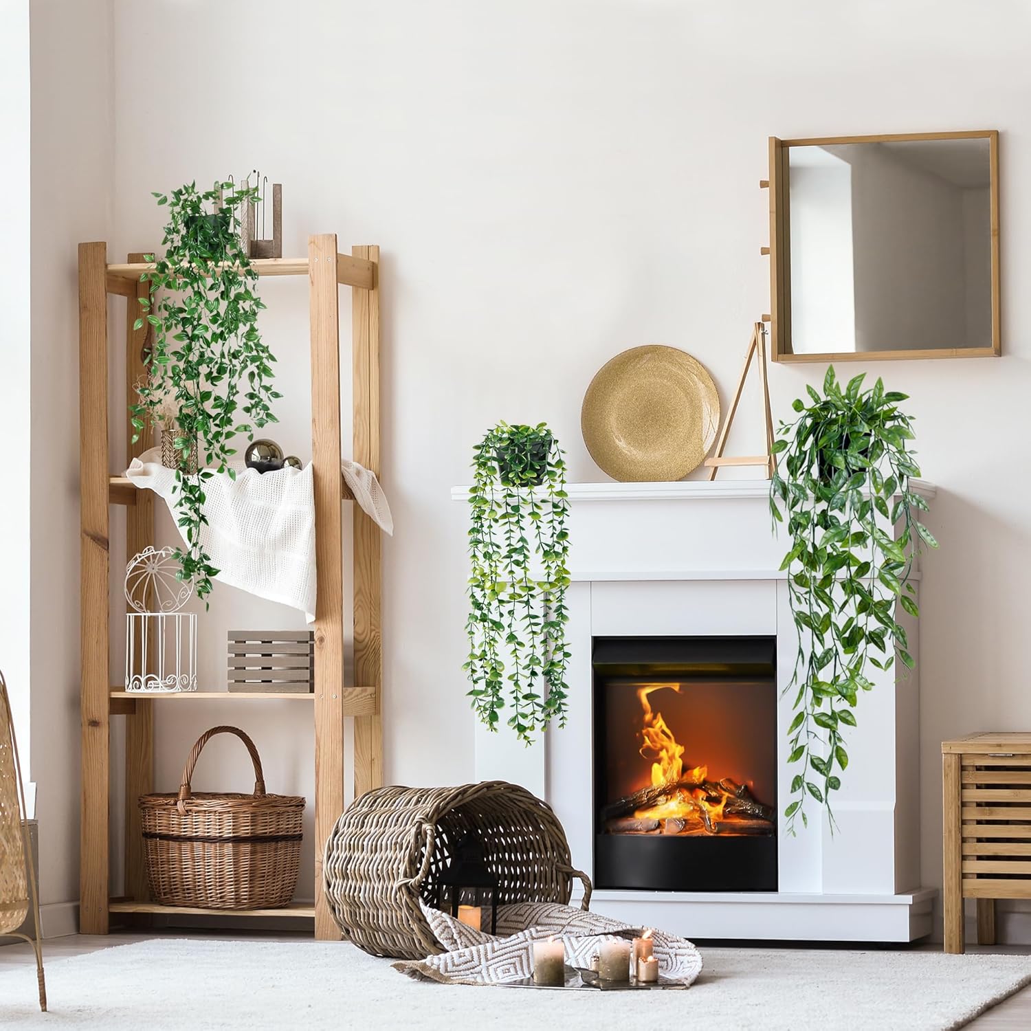 Sggvecsy Fake Hanging Plants 3 Pack Artificial Eucalyptus Fake Potted Greenery Faux Eucalyptus Mandala Vine Pea Pod for Home Indoor Outdoor Wall Garden Wedding Decor