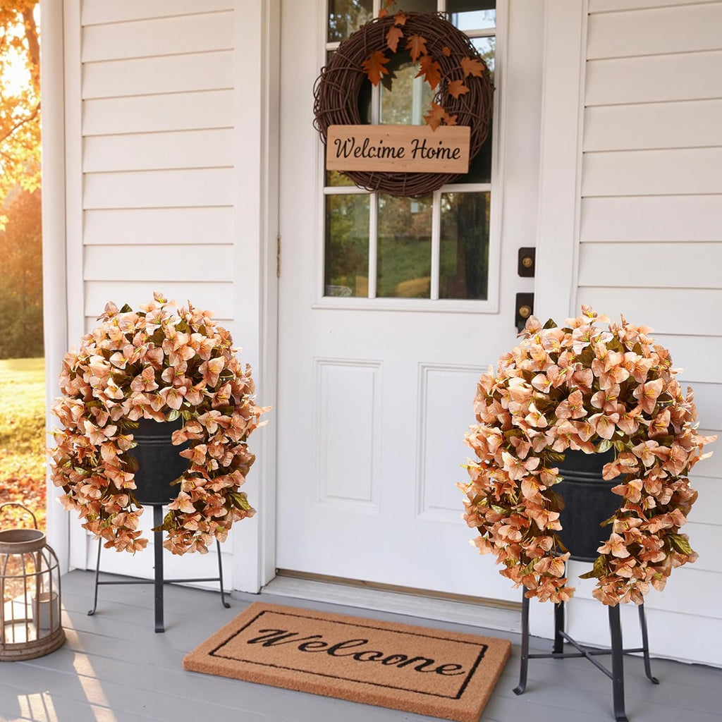 Bougainvillea Artificial Fall Hanging Flowers Plants for Outdoors Autumn Decoration, 2pcs Faux Bougainvillea Vines Brown Fake Flowers Realistic UV Resistant Silk Flowers for Outside Planter Yard Home