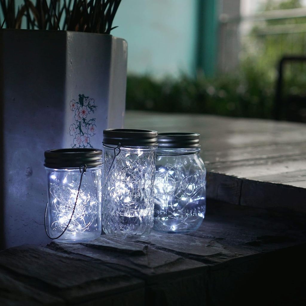 Decorman Solar Mason Jar Lights, 12 Pack 30 LED Fairy Star Firefly String Lids Lights with 12 Hangers for Patio Yard Garden Party Wedding Christmas Decoration(Jars Not Included) (12 Pack, Cool White)