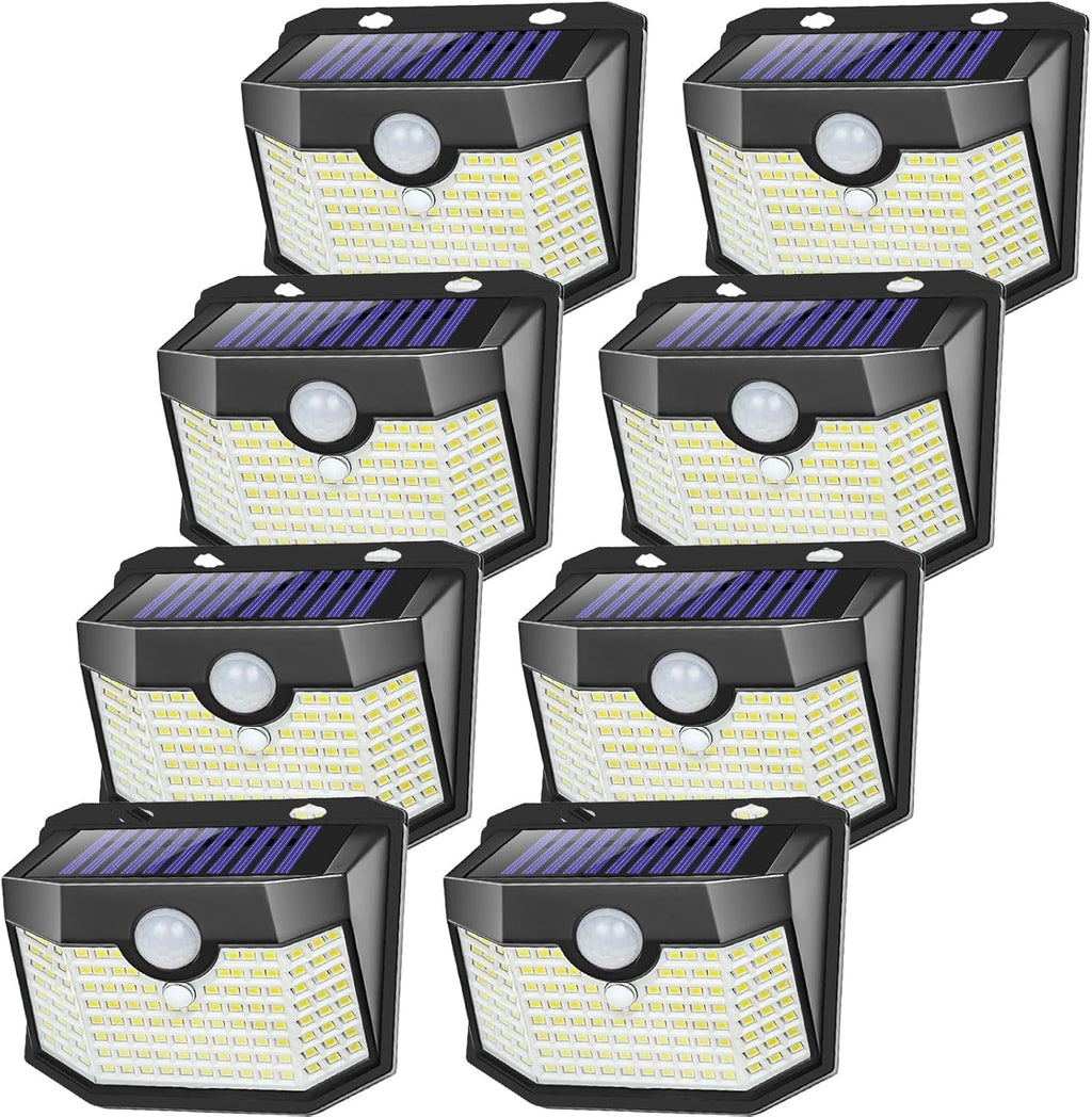 Aootek Solar Outdoor Lights 8 Pack, Motion Sensor, 3 Lighting Modes, Waterproof, Black, Modern Style, 8 Count, Wall Mount, Outdoor Solar Lights