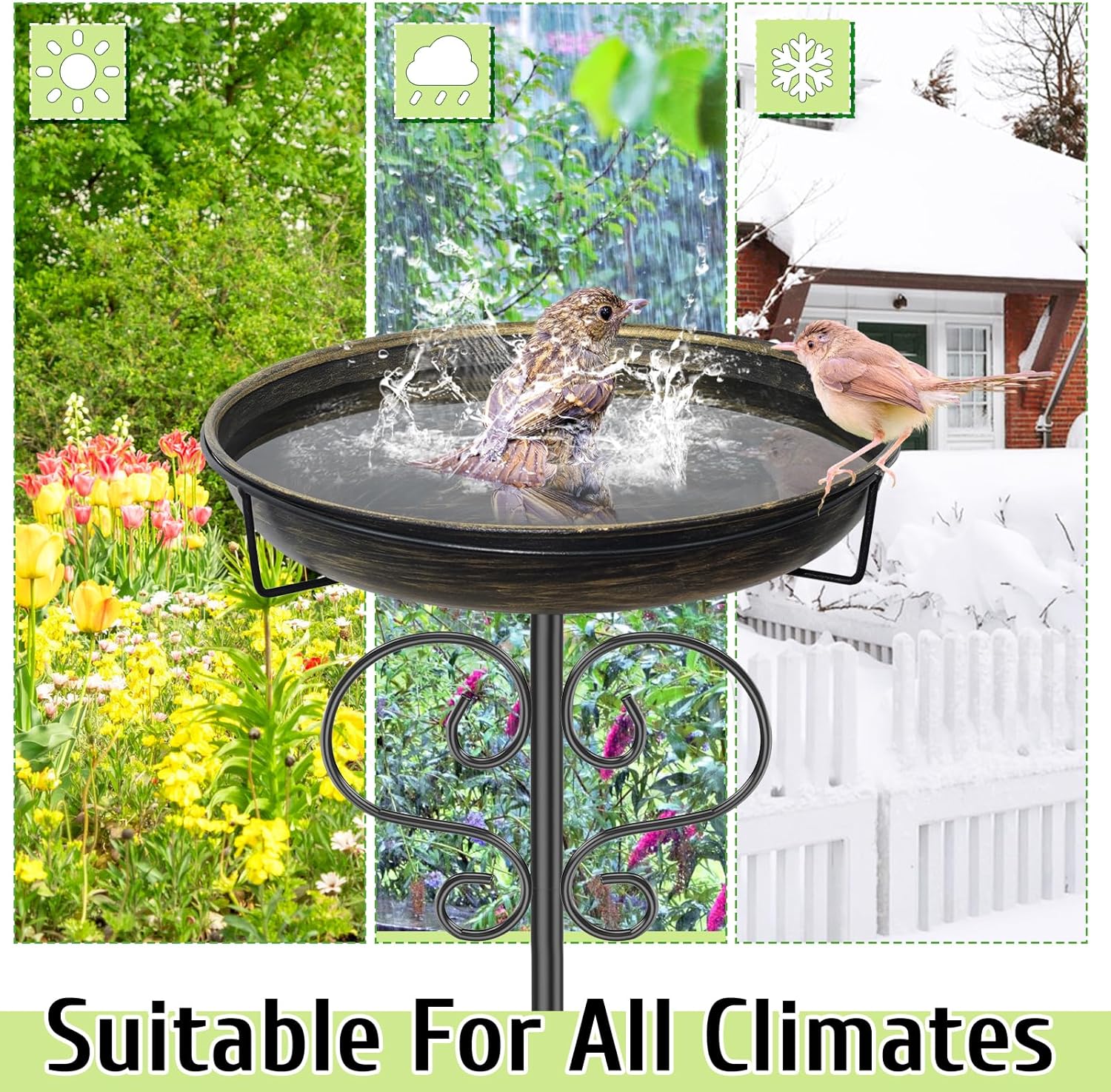 Bird Bath for Outside,Freestanding Metal Bird Bath Feeder with Heavy Duty 5 Prong Stake, Garden Birdbath Birdfeeder Bowl for Yard Lawn Patio Decor (Vintage Gold)