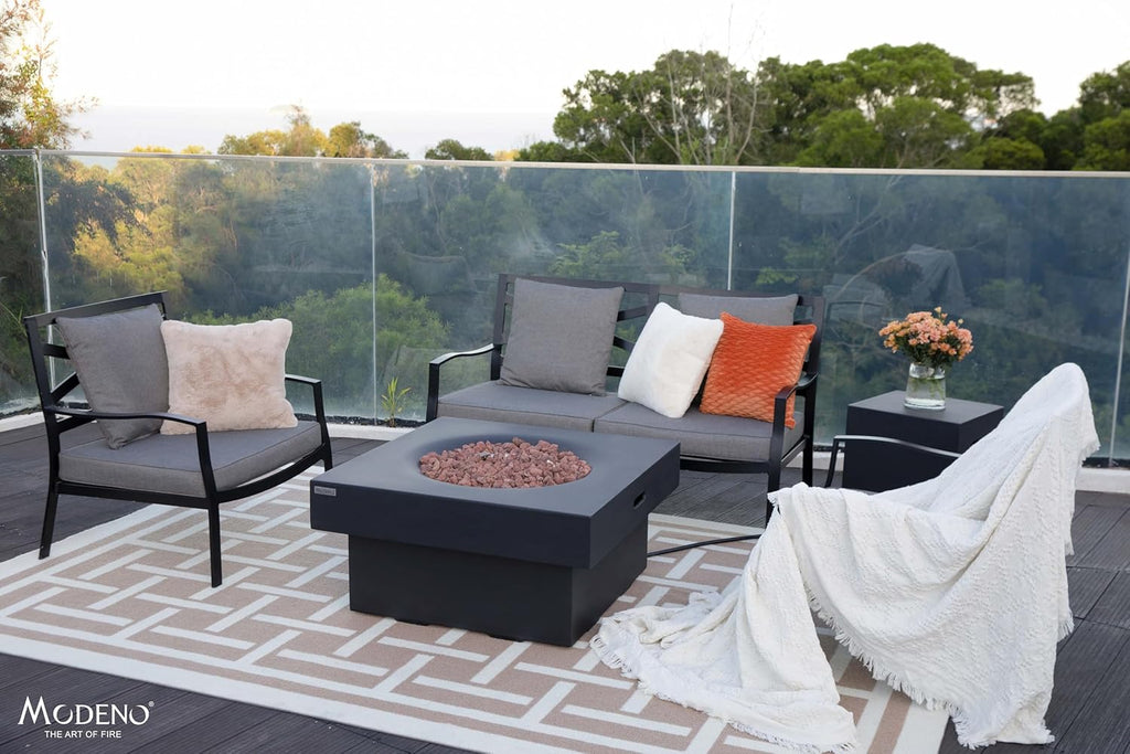 AMS Fireplace | Modeno | Branford | Firepit Table | Cover and Lava Rocks Included | (Fuel: Natural Gas - Black)
