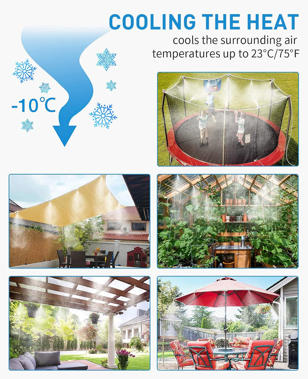 HOMENOTE Misting Cooling System, 26.3FT (8M) Misting Line + 7 Brass Mist Nozzles + Brass Adapter(3/4") Misters for Outside Patio Cooling Garden Greenhouse Watering