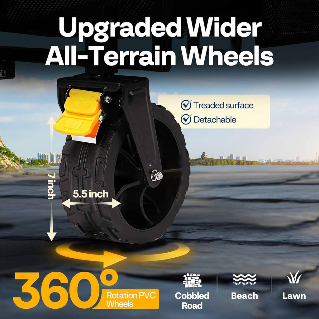 VIVOHOME 400L Large Capacity Double Decker Collapsible Wagon 500lbs Heavy Duty Utility Folding Cart with Big Wheels 53" Extended for Camping, Sports