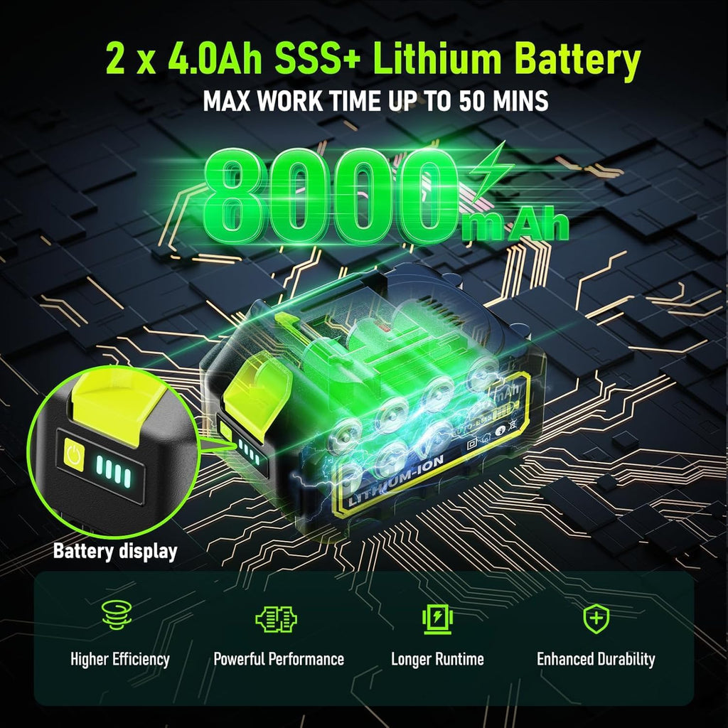 Electric Leaf Blower Cordless,580000RPM Lightweight Handheld Leaf Blower with 2 x 4.0Ah Battery and Charger,Powerful Battery Blower with 3 Extended Nozzle for Lawn Care, Patio Cleaning and Dust