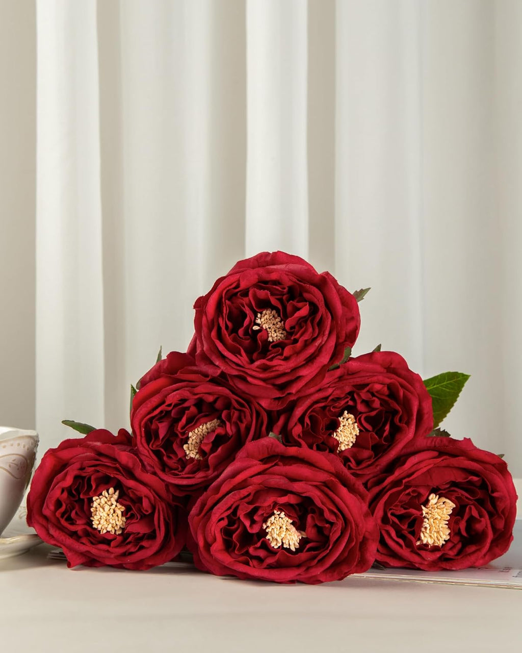 DuHouse 5Pcs Silk Roses Fake Red Roses with Stems Real Touch Rose Artificial Flowers for Arrangement Wedding Party Home Decoration