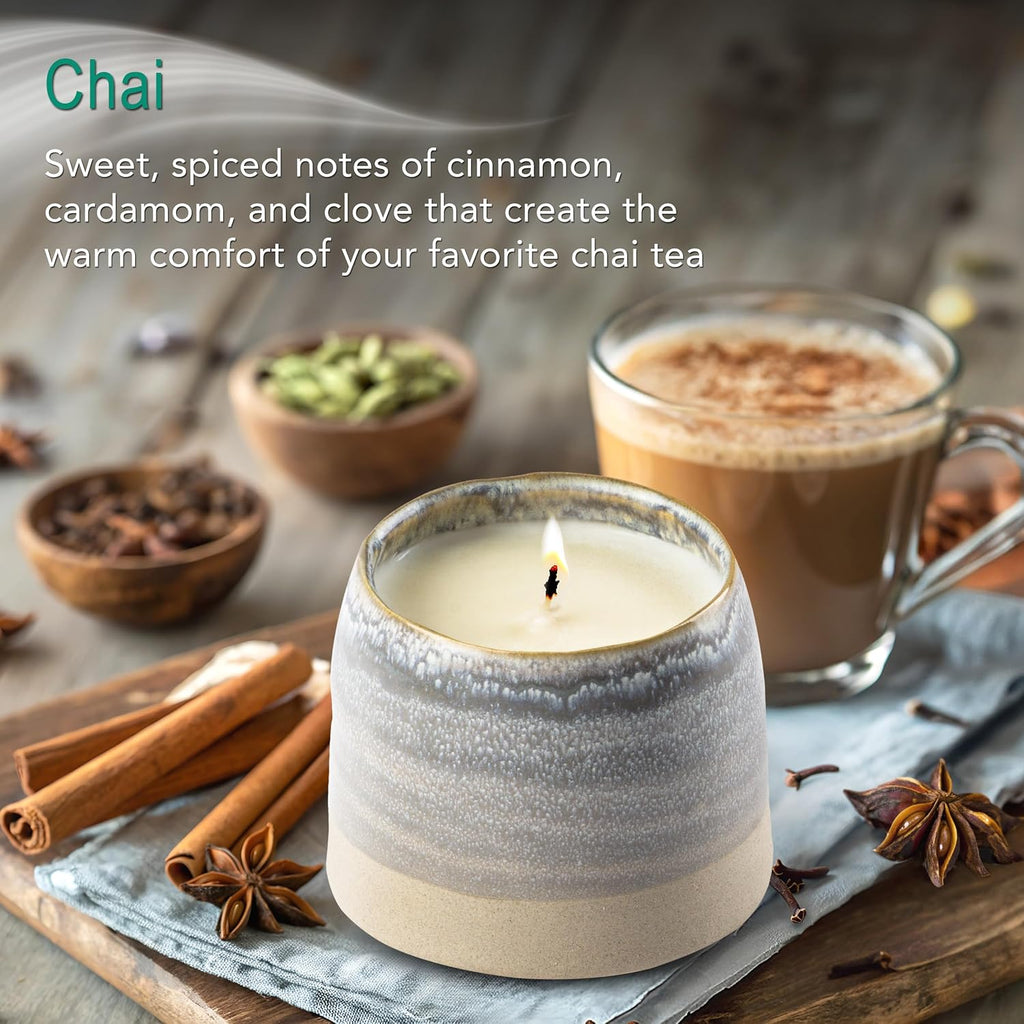 The Growing Candle, Chai Scented, 10oz Ceramic Pot, Aromatherapy Candles for Home, 100% Soy, Greta