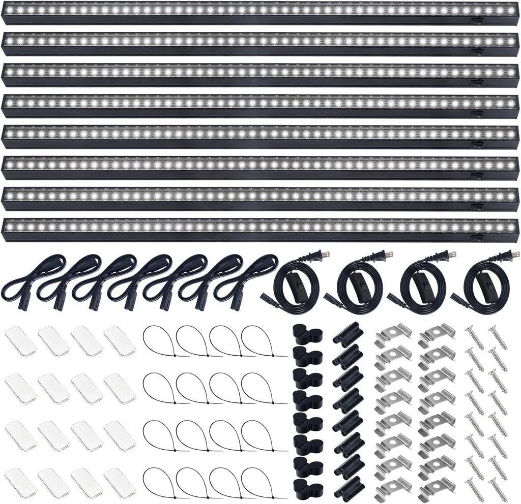 Barrina T5 Grow Lights for Indoor Plants, 2FT 80W(8 x 10W) Black Cover LED Plant Growing Lamp, Full Spectrum Grow Light Strip with Switch, Magnetic Installation, Plug and Play, 5000K, 8 Packs