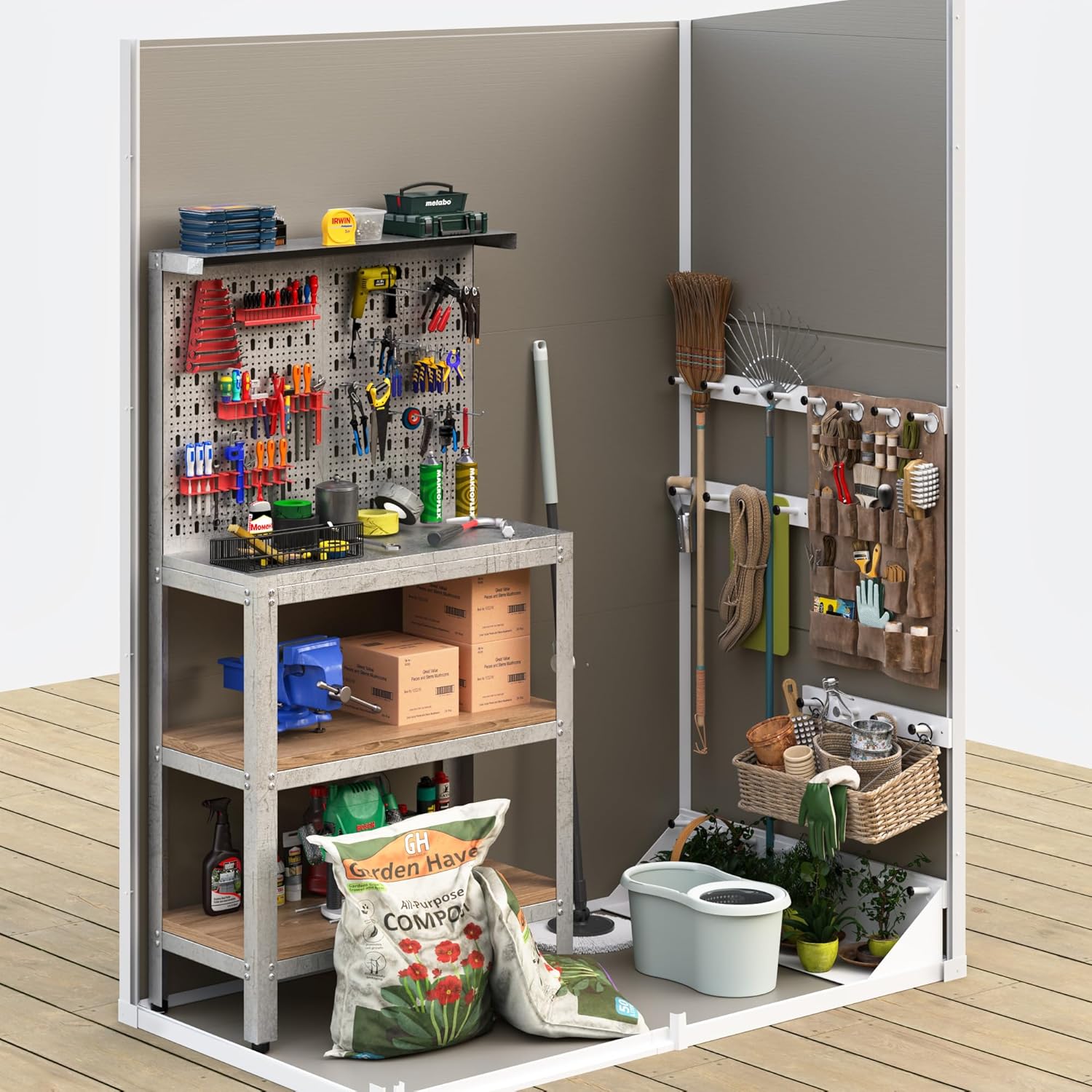 UDPATIO Outdoor Storage Shed 5x3 FT, Garden Plastic Sheds & Outdoor Resin Shed with Lockable Door for Backyard, Patio, Lawn, Light Grey