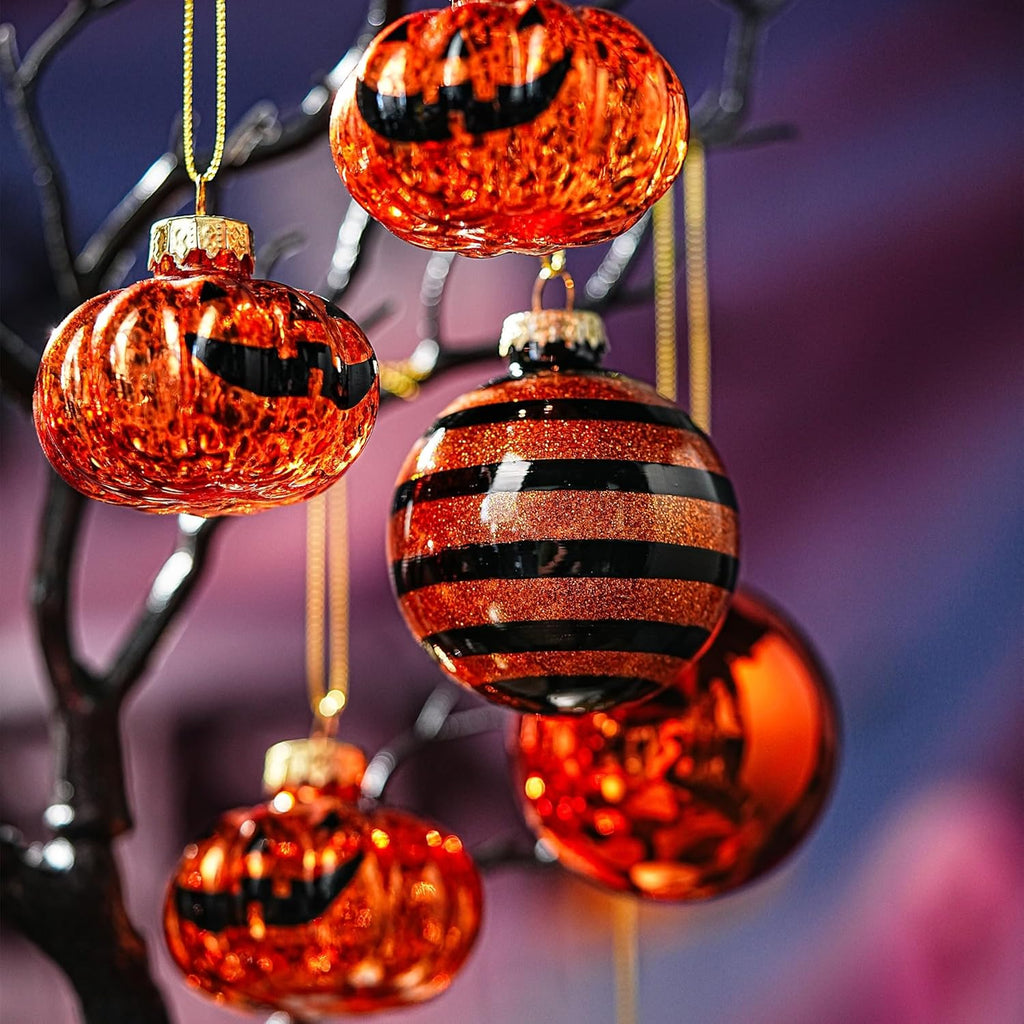 Halloween Tree Ornament Decorations Indoor, 12-Pack Pumpkin Decorative Hanging Ball Ornaments Set for Halloween Christmas Tree, Cute Holiday Party Indoor Home Decor