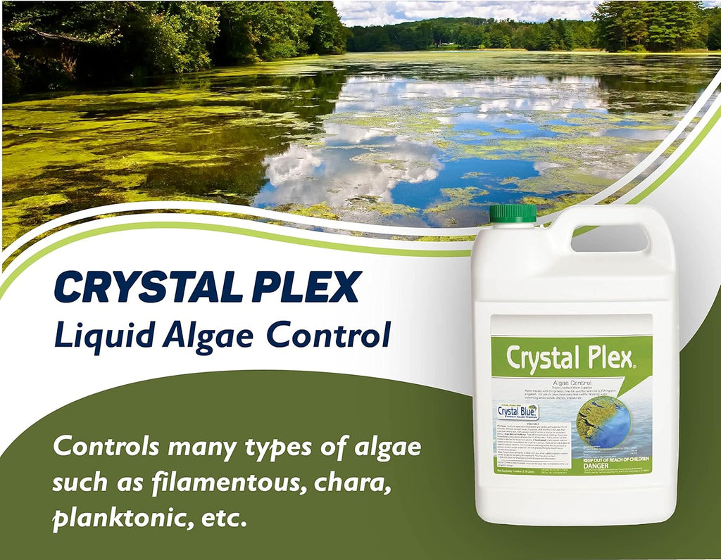Crystal Plex - Lake and Pond Algaecide Treatment - Liquid Copper Algaecide Kills and Prevents Various Types of Algae (Planktonic, Filamentous, Chara) - 1 Gallon Treats up to 1 Acre