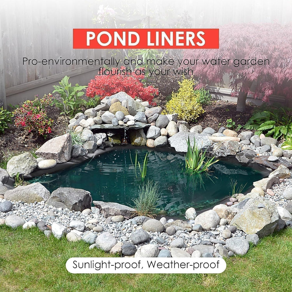 10x10 Ft Pond Liner, 45 Mil Thickness, Pliable & Durable Epdm Material, Easy Cutting & Uv Resistant, for Fish or Koi, Features, Waterfall Base, Fountains and Water Gardens