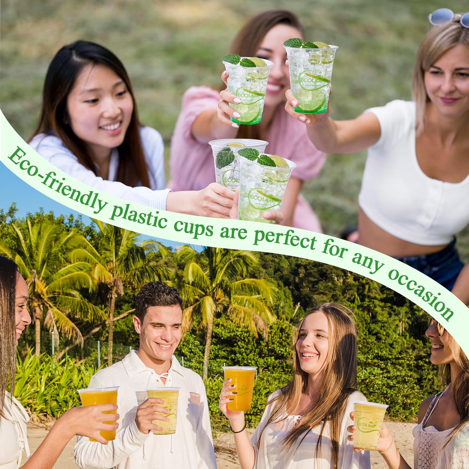 ECOLipak 1000 Count 16 OZ Clear Compostable Plastic Cups, Disposable Plant-Based Biodegradable Drinking Party Cups, PLA Plastic Cold Tumblers for Restaurant, Office, Canteen, Large Gathering