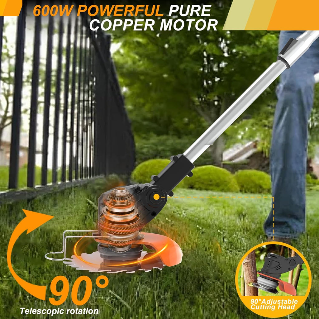 Electric Weed Wacker Lightweight 21V with 2 Li-ion Batteries Cordless Weed Wacker 1 Charger and 16 Blades, for Yard, Lawn, Garden, Shrub Trimming (Black)