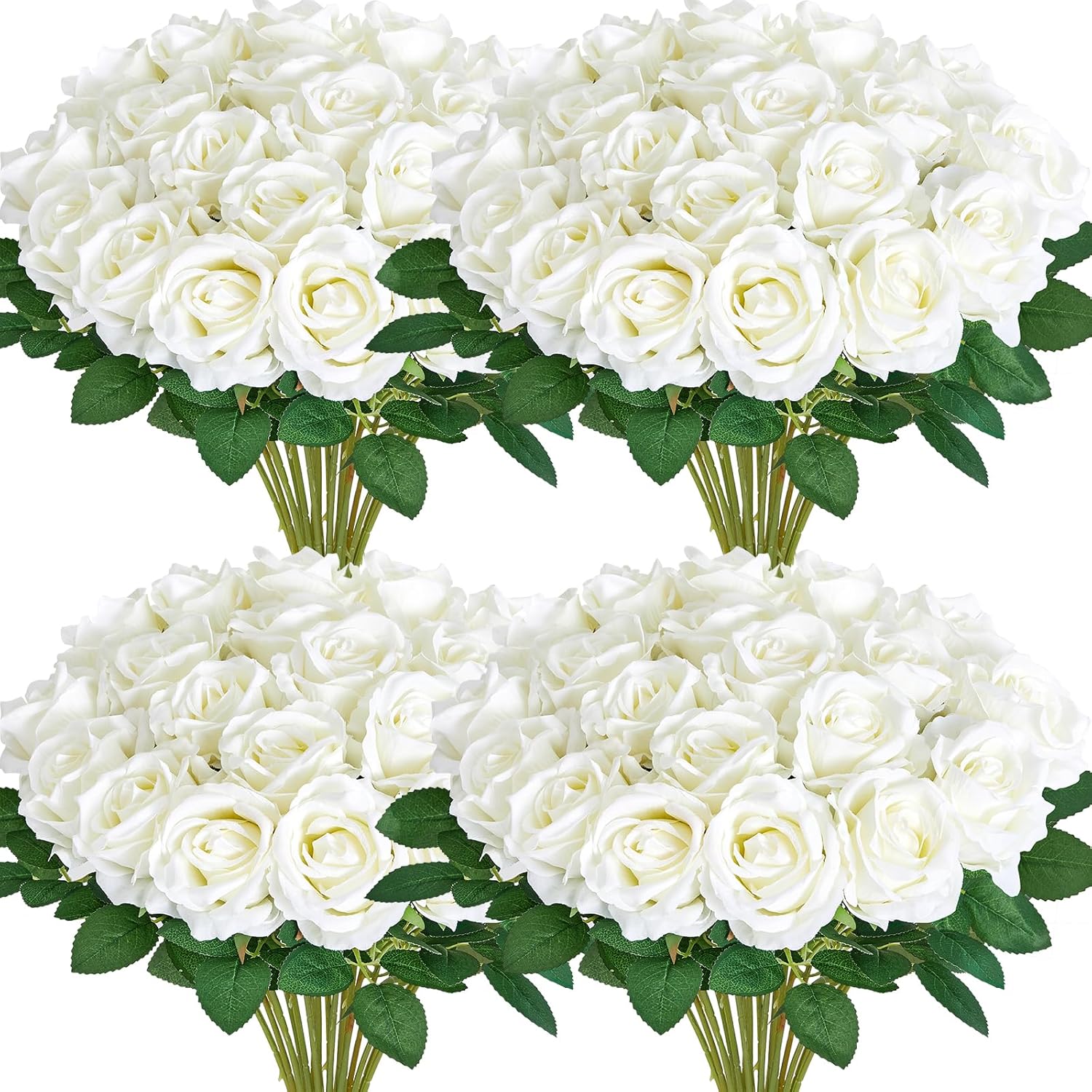 Serwalin 60 PCS White Roses Artificial Flowers, Ivory Fake Artificial Roses, Silk White Roses for Bridal Bouquet Wedding Centerpieces Table Arrangement Party Home Decor